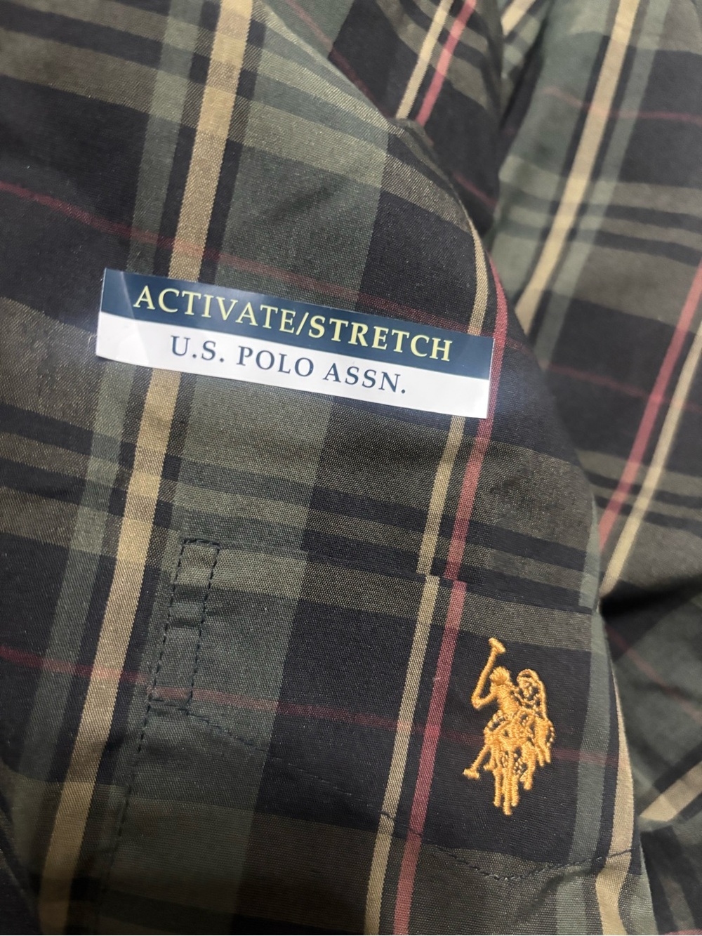 U.S. Polo Assn. Olive Green Plaid Dress Shirt with Gold Logo